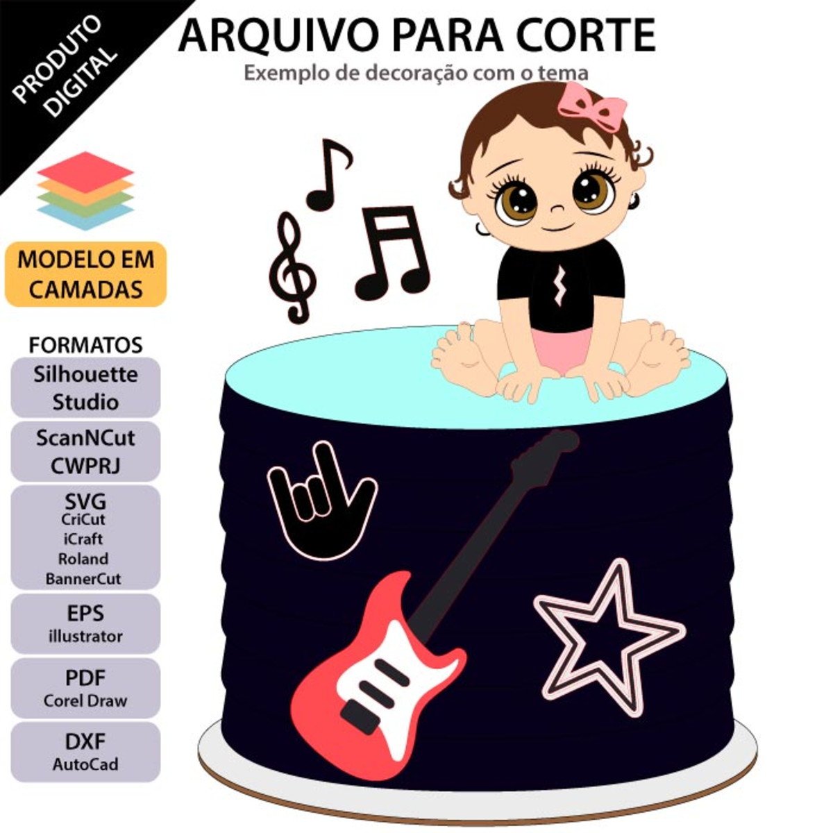 ARQUIVO Topo de bolo Bebe Rock com Guitarra +1 tema da loja - Imagem 3