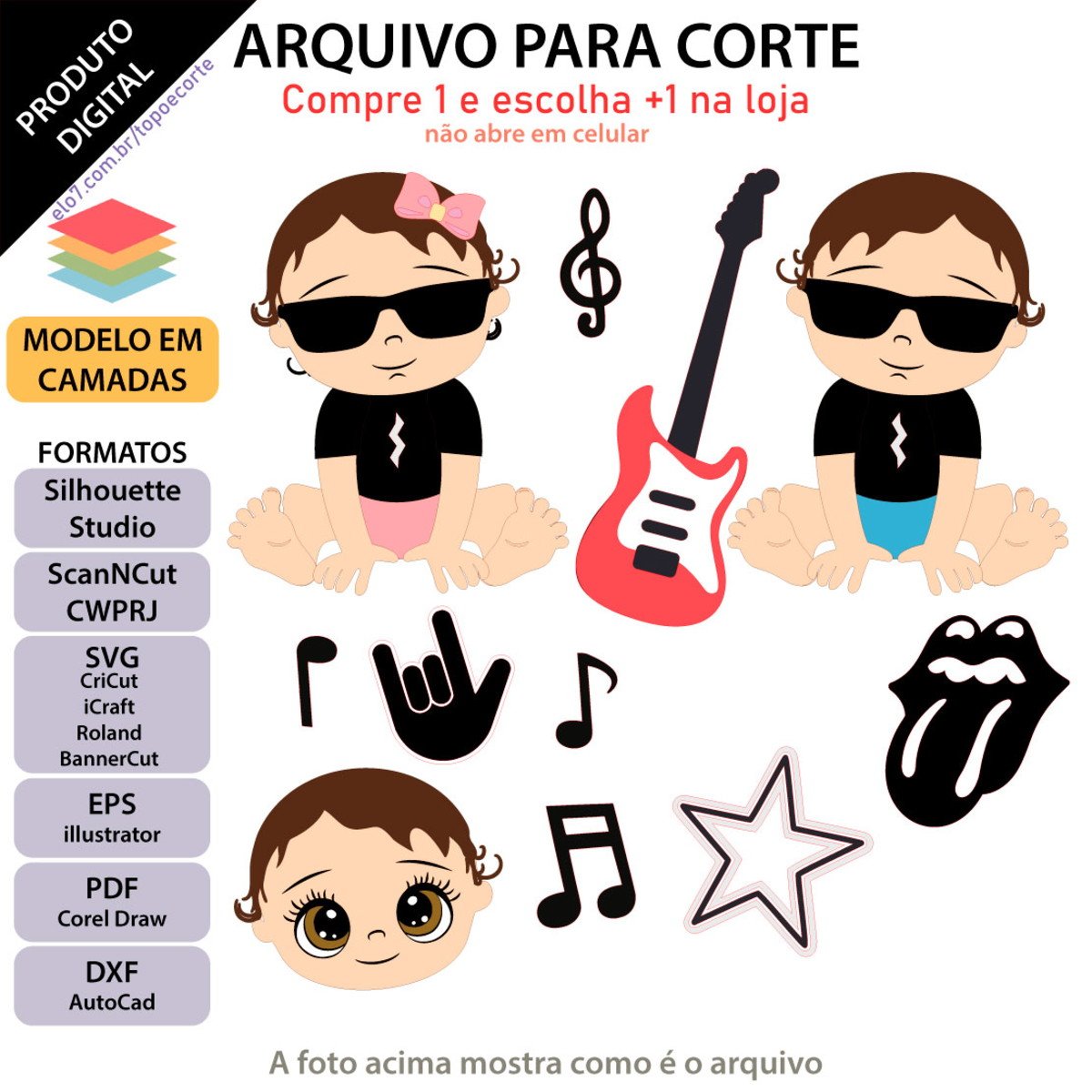 ARQUIVO Topo de bolo Bebe Rock com Guitarra +1 tema da loja
