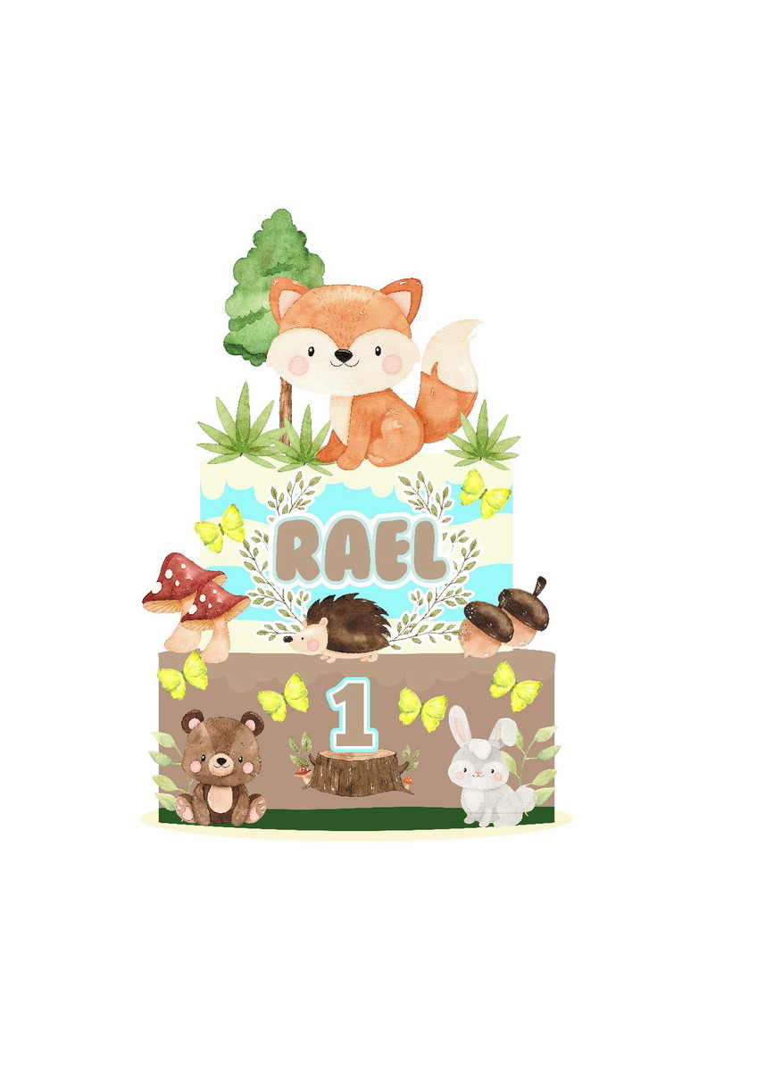 Arquivo Topo de Bolo Bosque Aquarela Menino