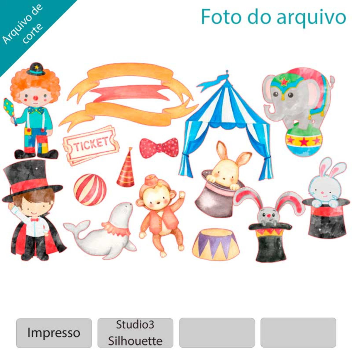 ARQUIVO Topo de bolo circo aquarela +1 Tema da loja