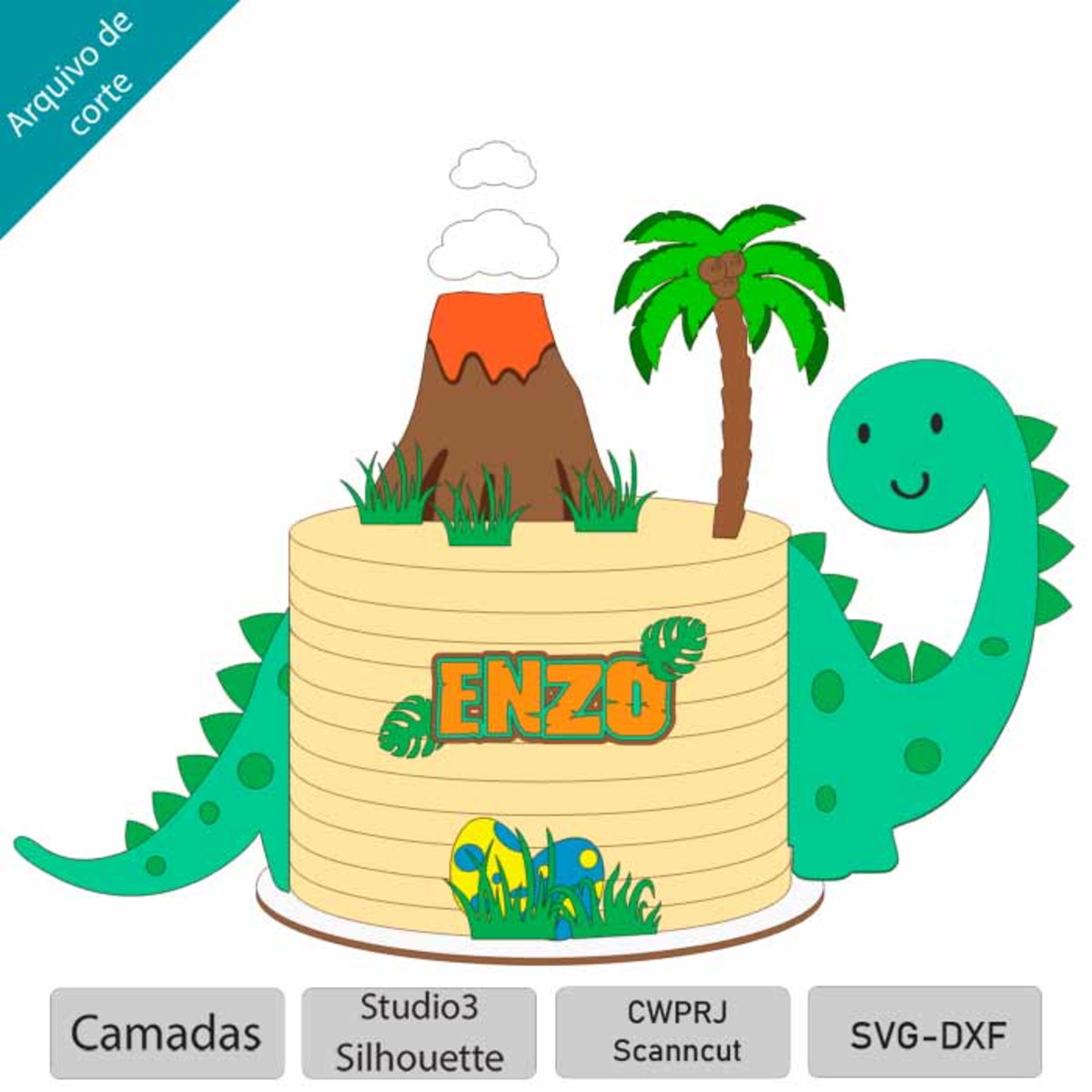ARQUIVO Topo de bolo Dino Baby em camadas - Imagem 2