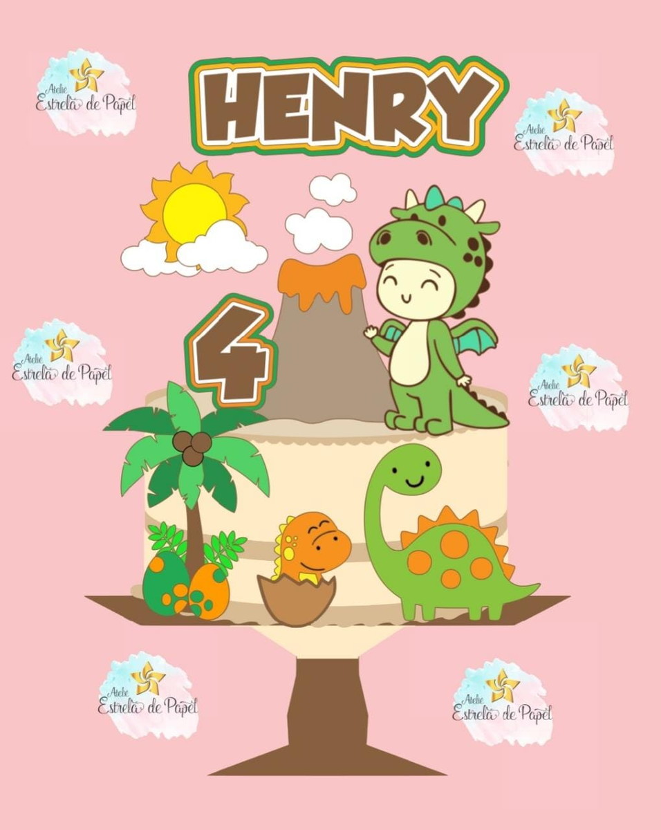 Arquivo Topo de Bolo Dinossauro Menino - DINO CUTE - Imagem 2