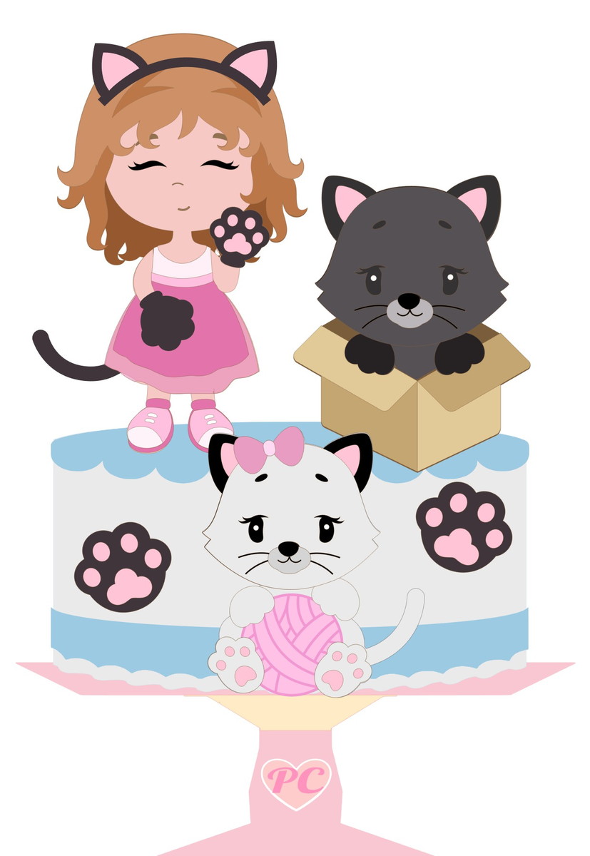Arquivo Topo de Bolo - Menina e Gatinhos