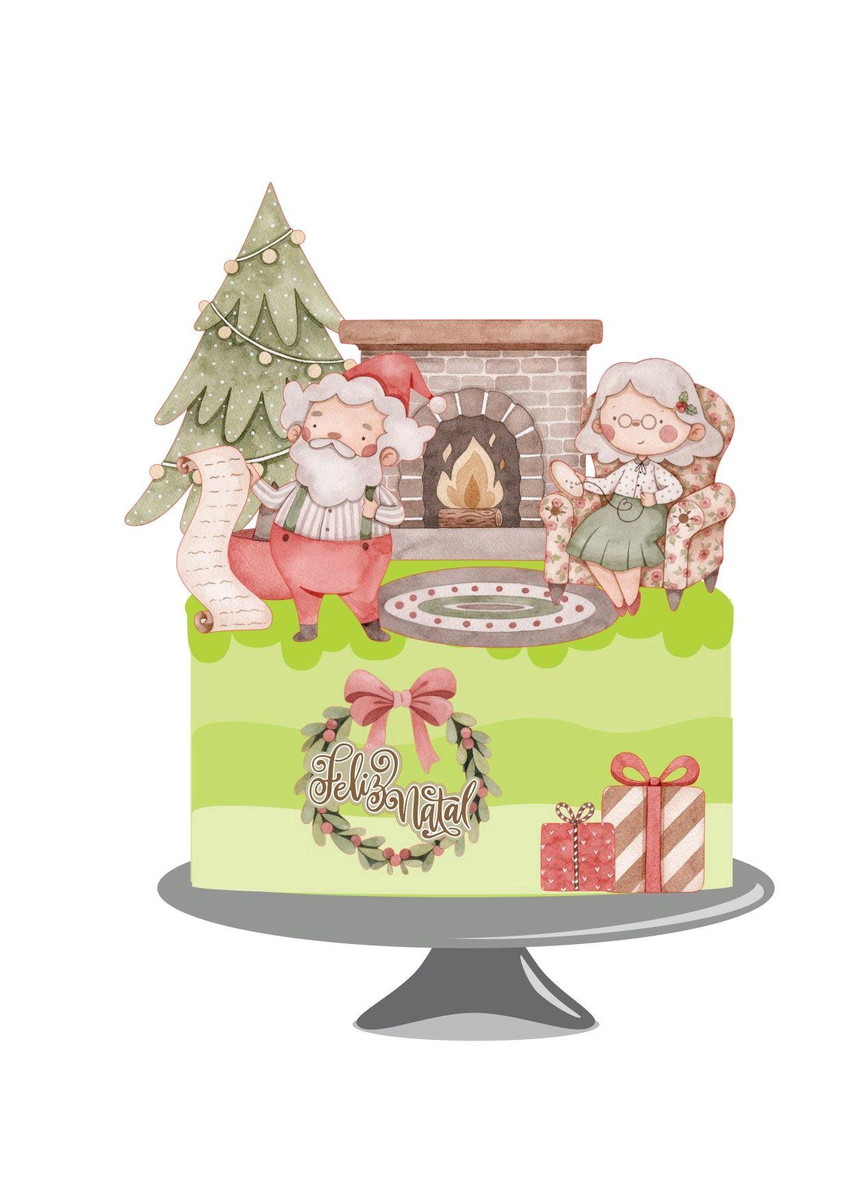 Arquivo topo de bolo natal aquarelado