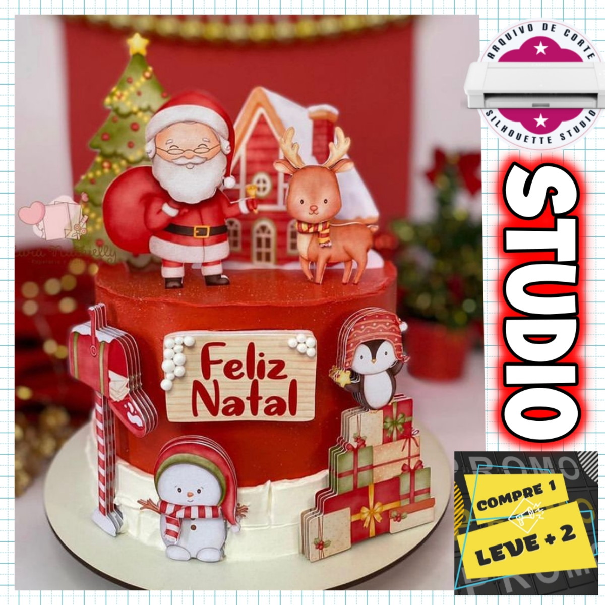 Arquivo Topo de Bolo Papai Noel Aquarela Natal Aquarelado