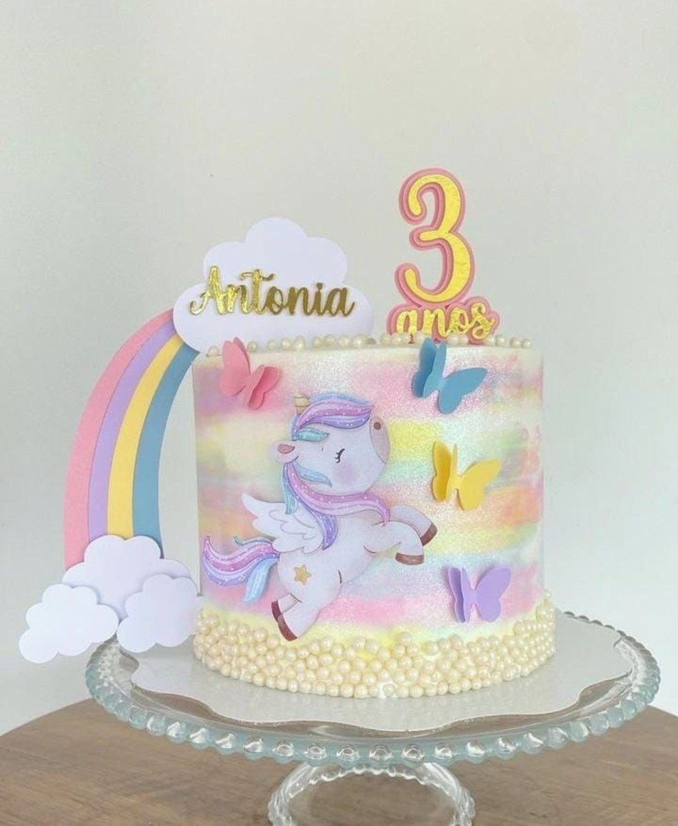 Arquivo Topo de Bolo Unicornio Aquarelado - Imagem 2