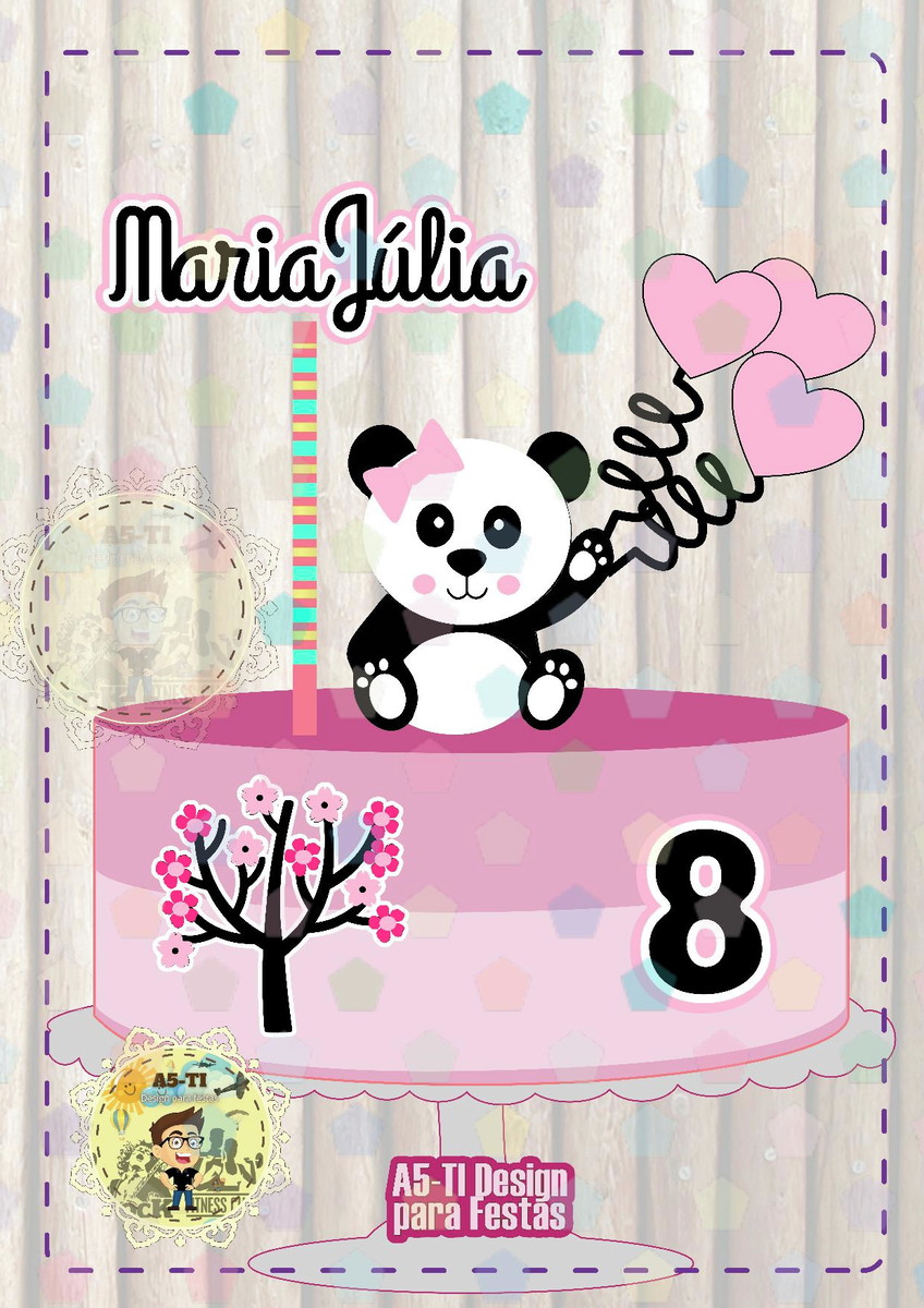 Arquivo topo de bolo ursinho panda EM CAMADAS REF: 733