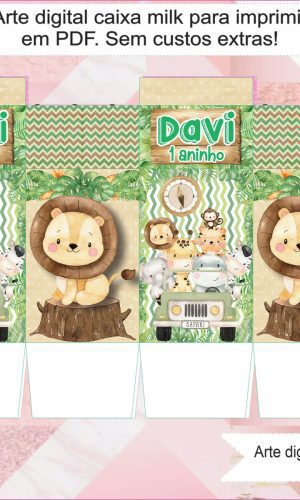 Arte Digital Caixa Milk - Safari Aquarela