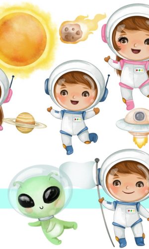 Astronauta Aquarela Kit Digital