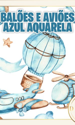 Balão Balões Azul Aquarela Kit Digital