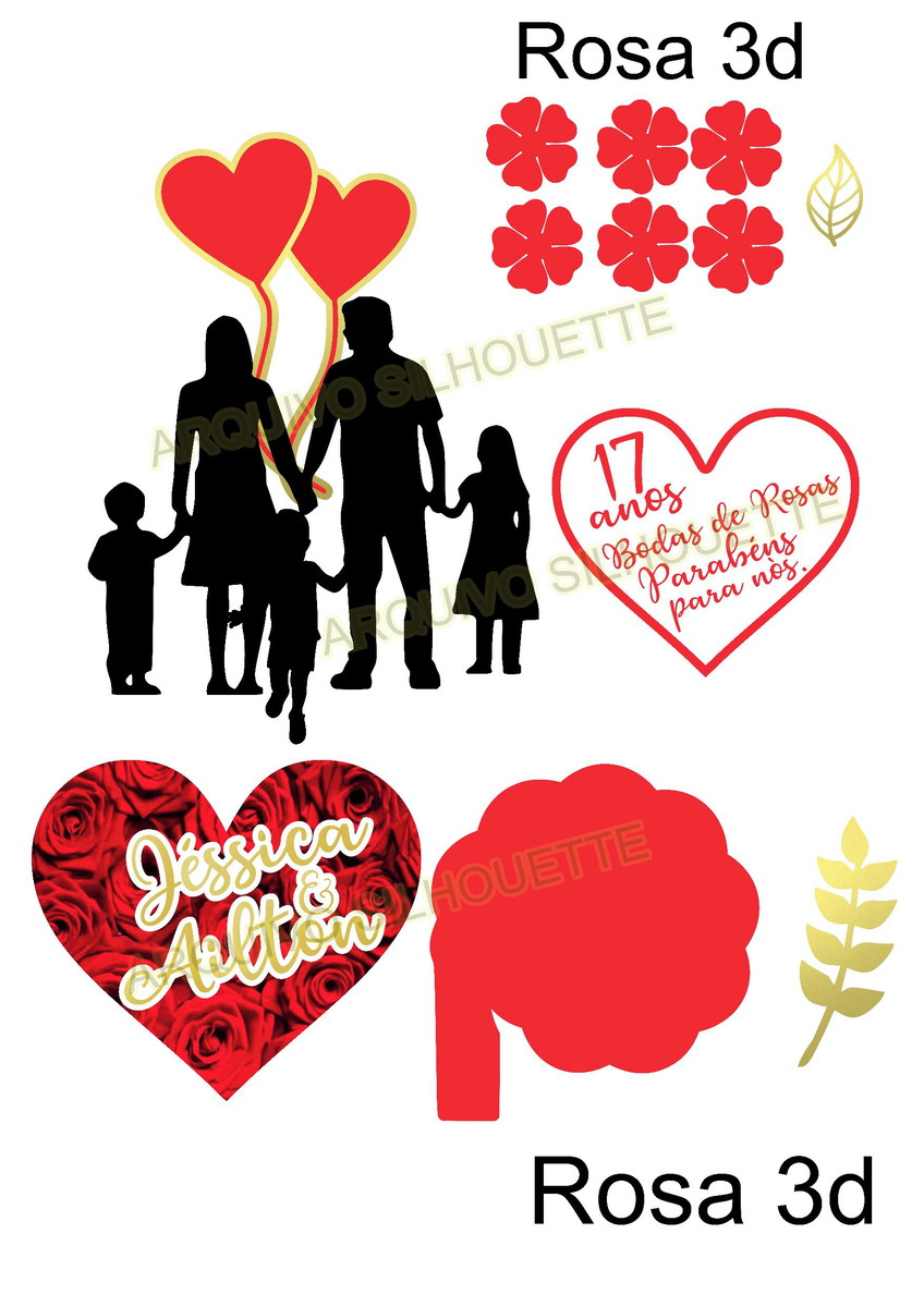 Combo + Arquivo De Corte - Topo De Bolo Bodas De Rosas - Imagem 2