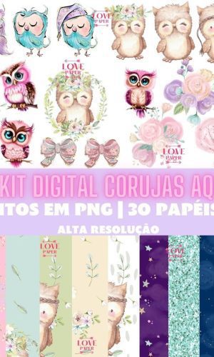 Super Kit Digital Corujas Aquarela