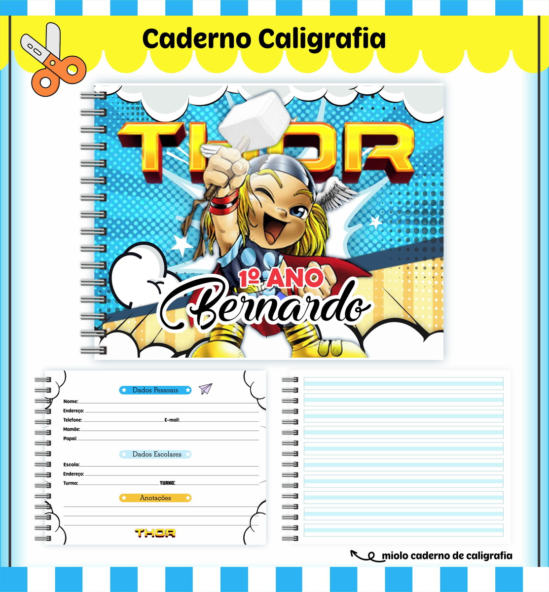 Etiquetas. Cadernos, Thor em Png e pdf