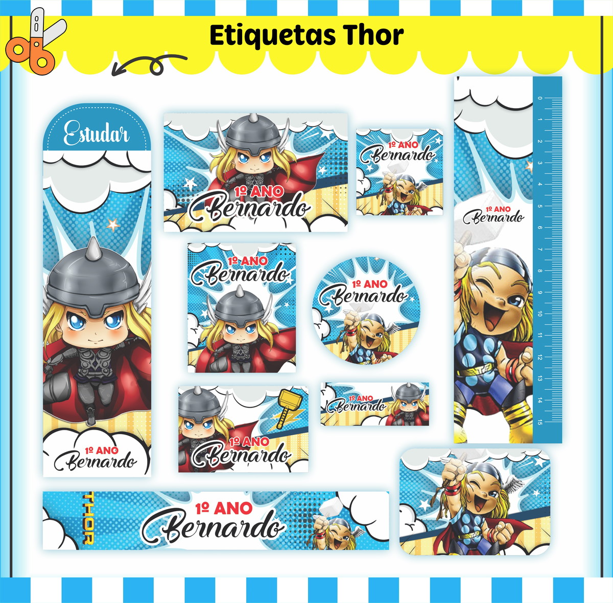Etiquetas. Cadernos, Thor em Png e pdf