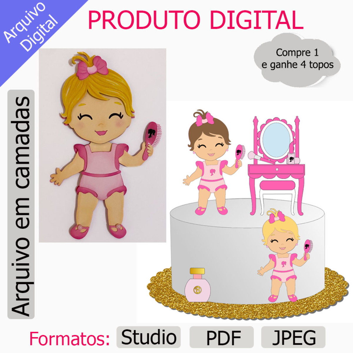 G1036- Arquivo Topo de Bolo Barbie em Camadas