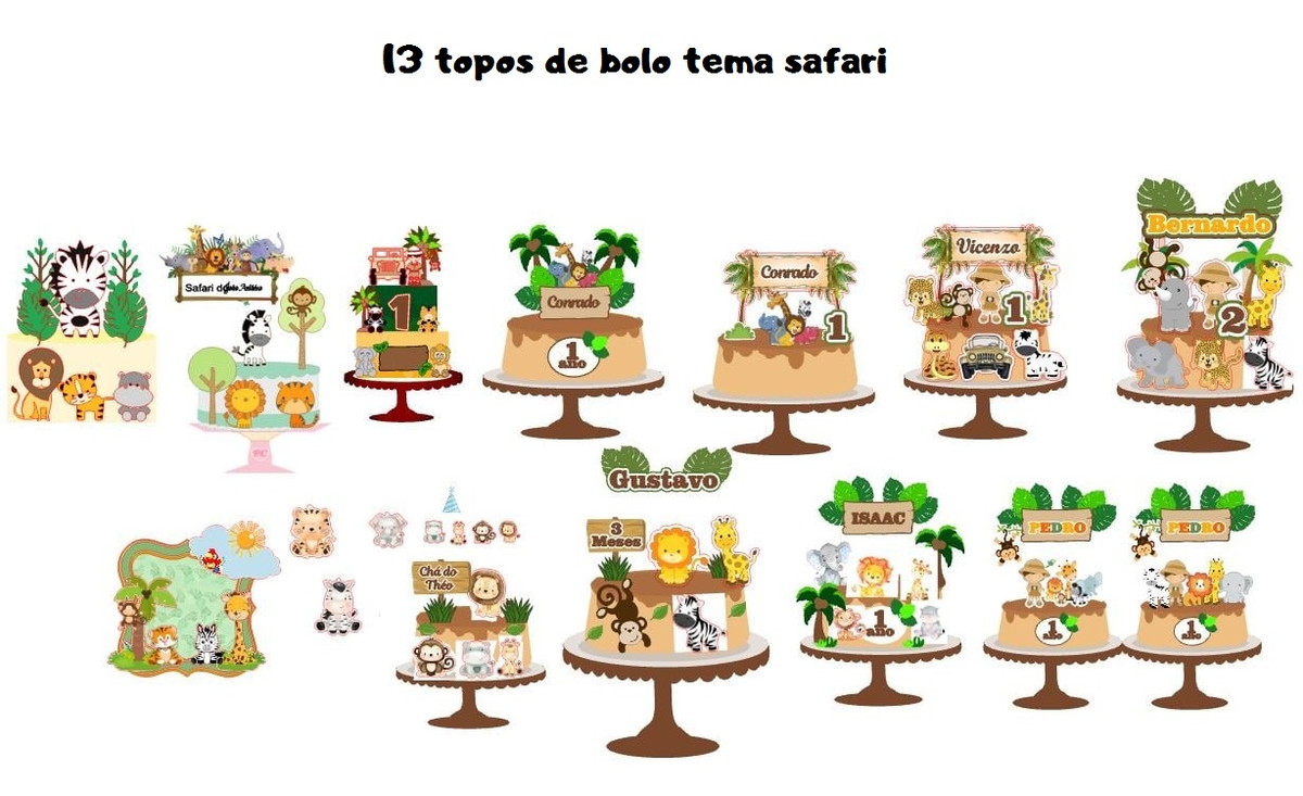 Kit 13 Arquivos Digitais de Corte Topo Bolo Safari Cute