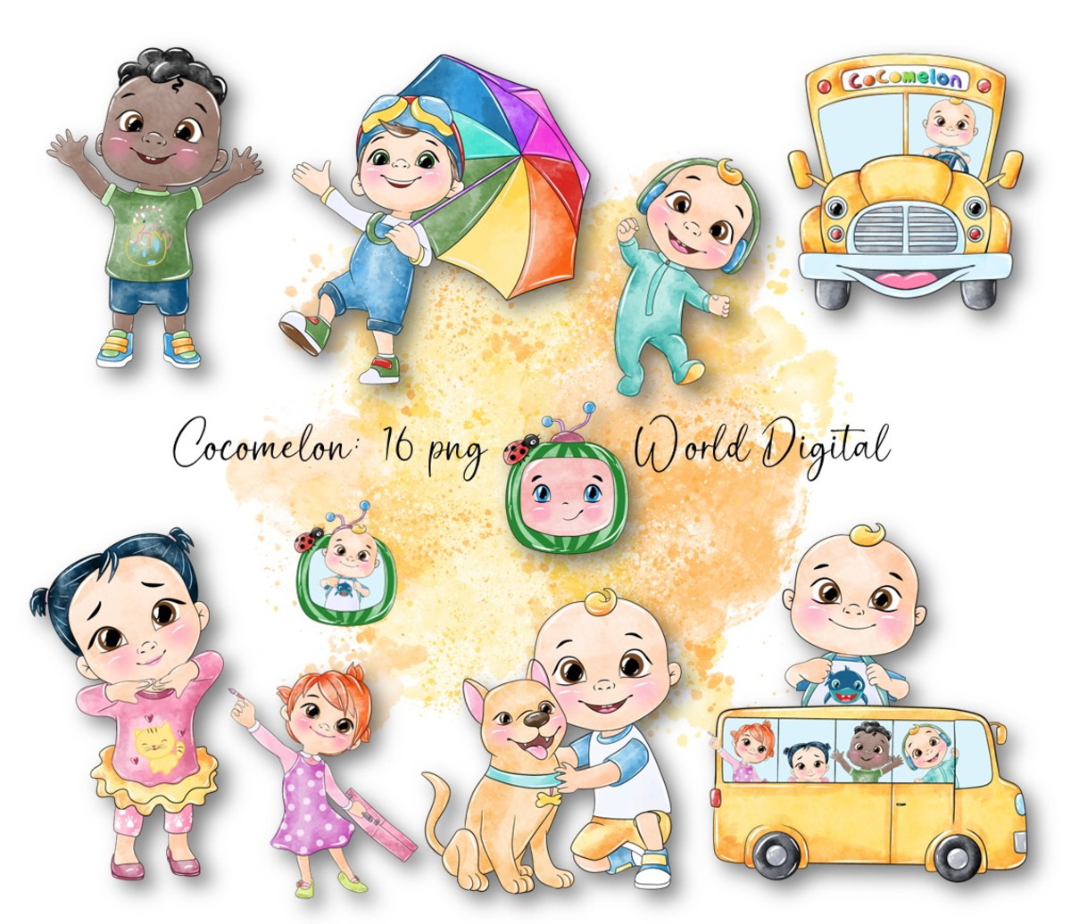 Kit Arquivo Digital em Png Aquarela Cute Cocomelon