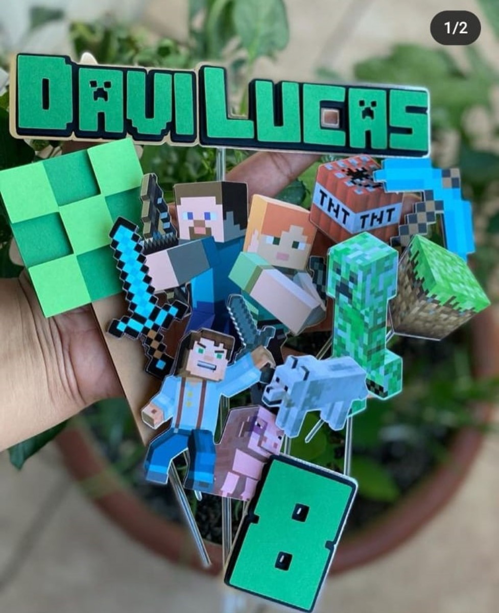KIT C/ 5 ARQUIVO DE CORTE: TOPO DE BOLO MINECRAFT 001
