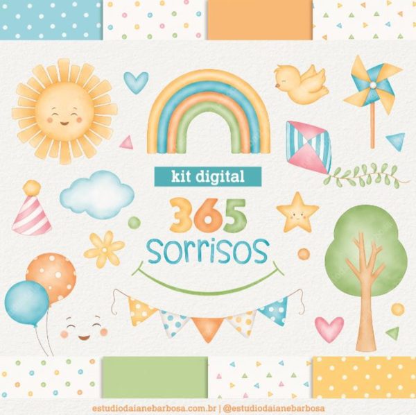 Kit Digital 365 Sorrisos - Cliparts Aquarela