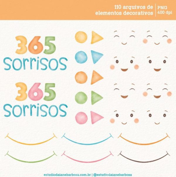 Kit Digital 365 Sorrisos - Cliparts Aquarela - Image 2