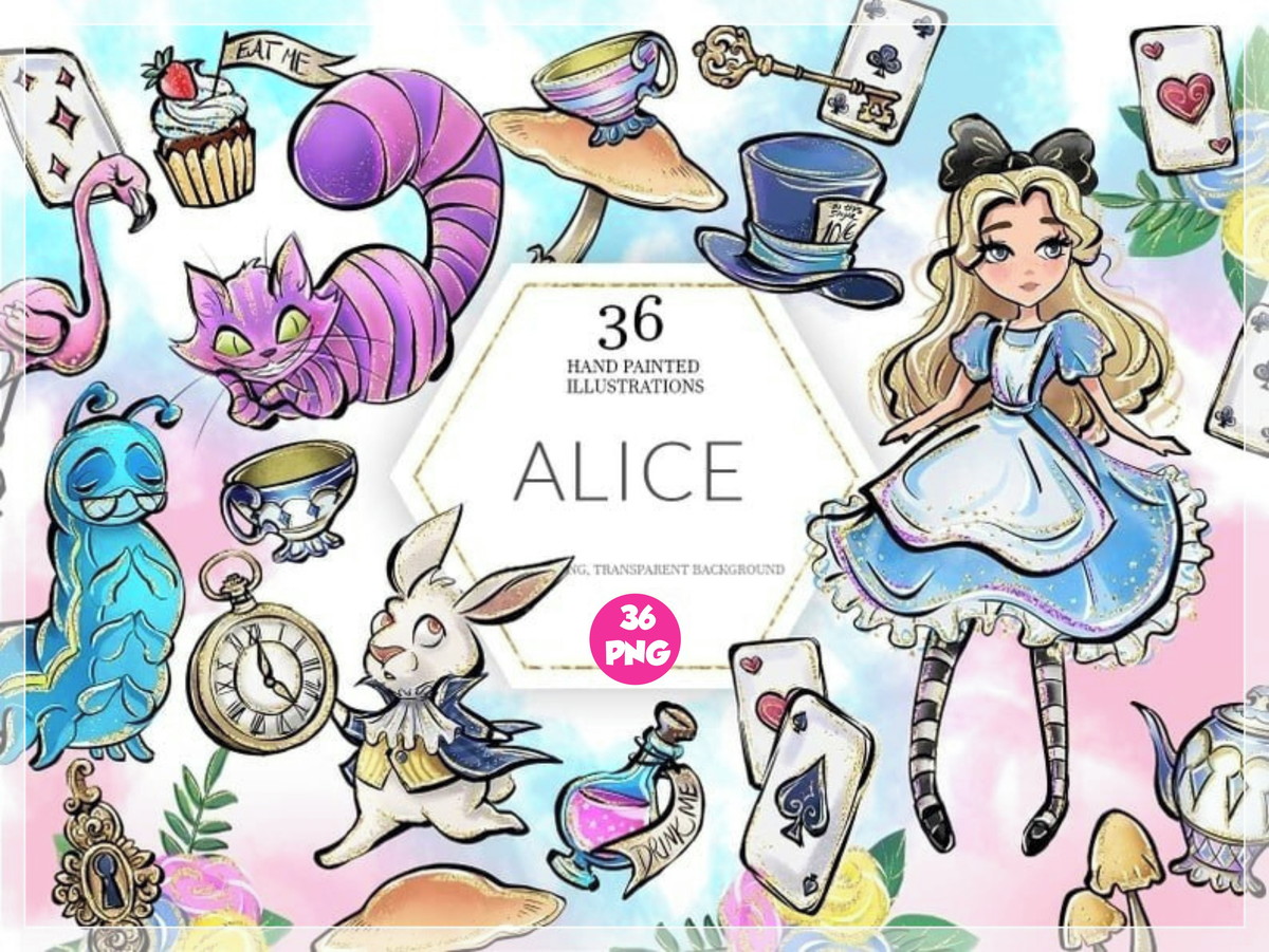 Kit Digital Alice no País das Maravilhas Aquarela - Imagem 2