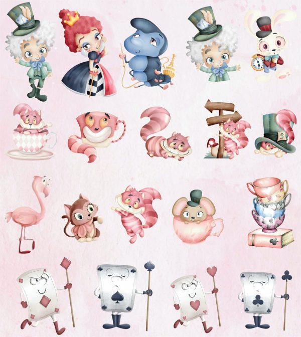 Kit Digital Alice no País das Maravilhas Aquarela Png - Imagem 2