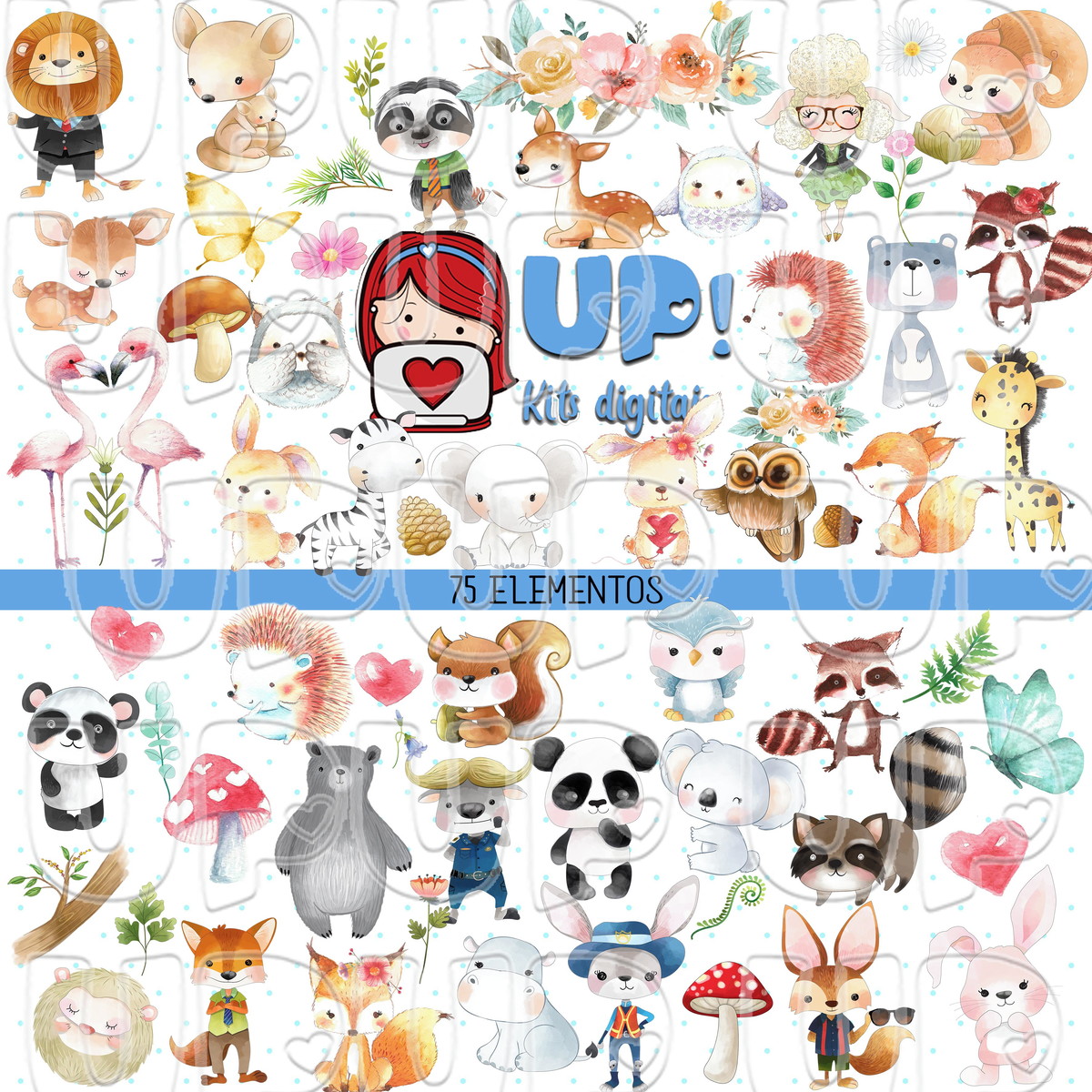 Kit Digital Animais do Bosque Aquarelado