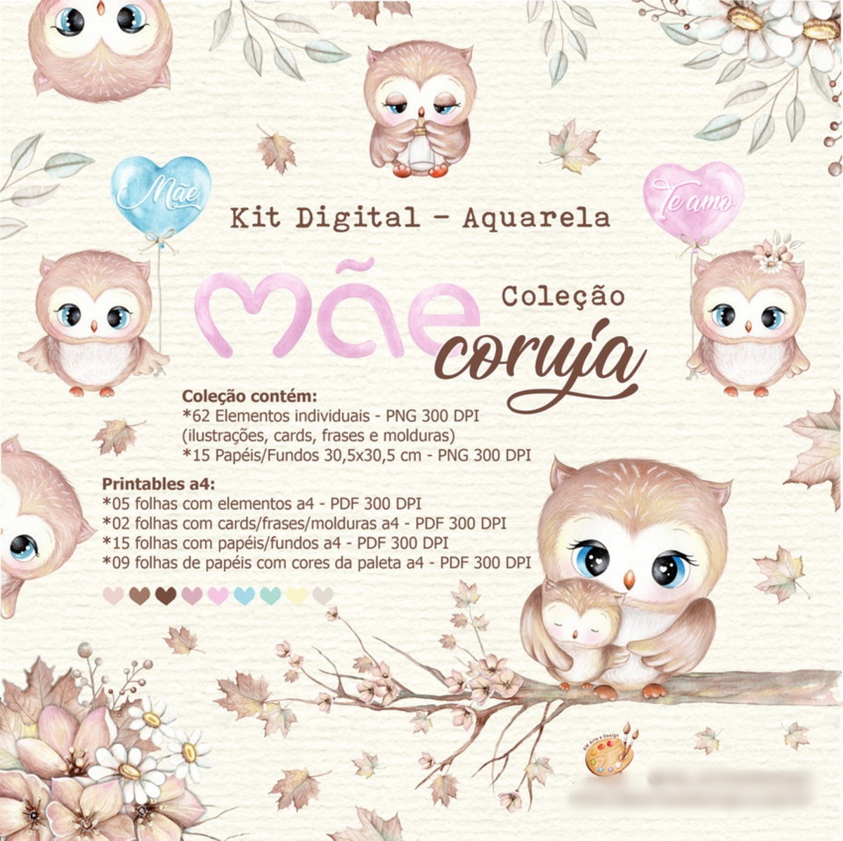 Kit Digital Aquarela Coleção Coruja - Arquivo Digital