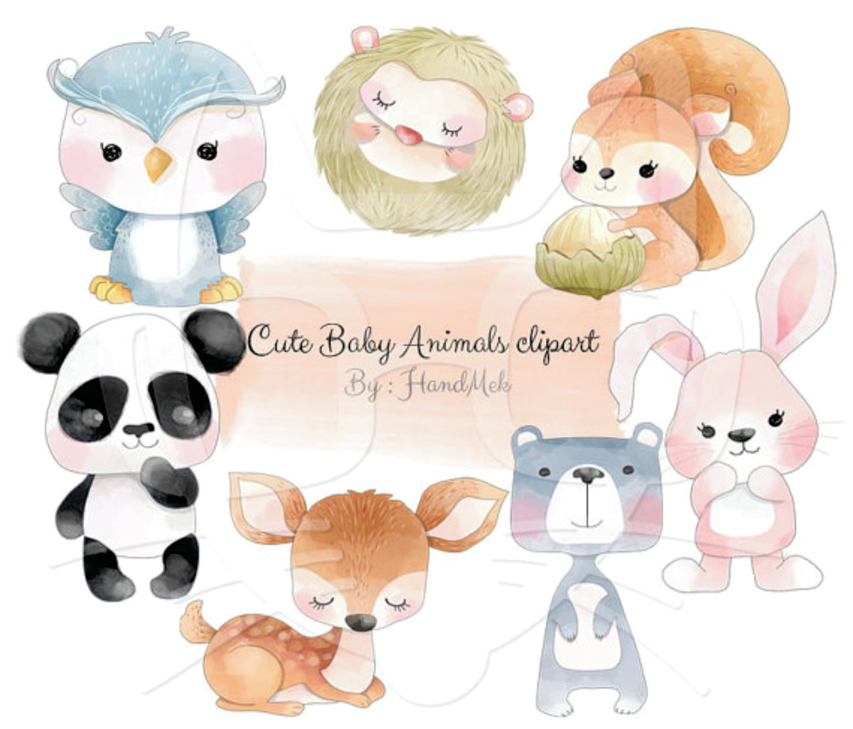 Kit digital aquarelado animais baby