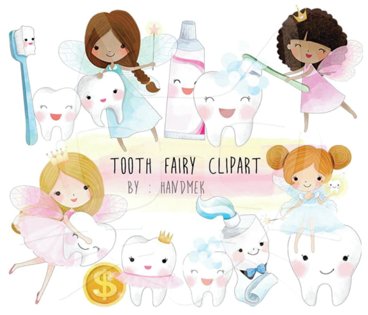 Kit digital aquarelado Dentista, fadinha do dente