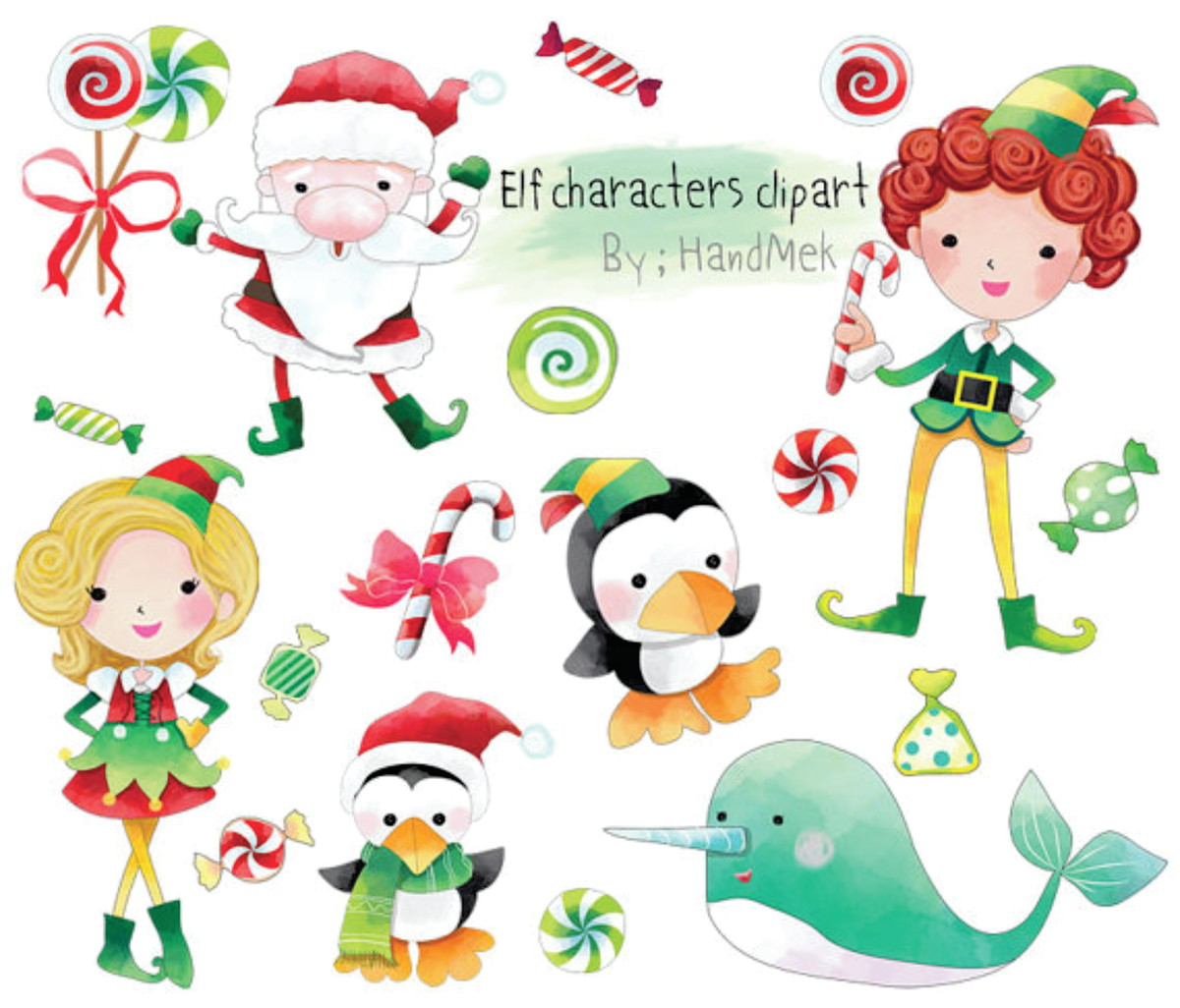 Kit digital aquarelado Duendes de Natal (pague 1, leve+2)