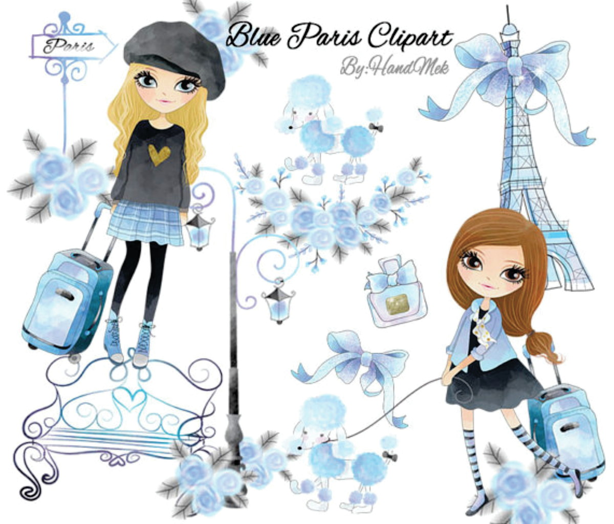Kit digital aquarelado fashion Paris