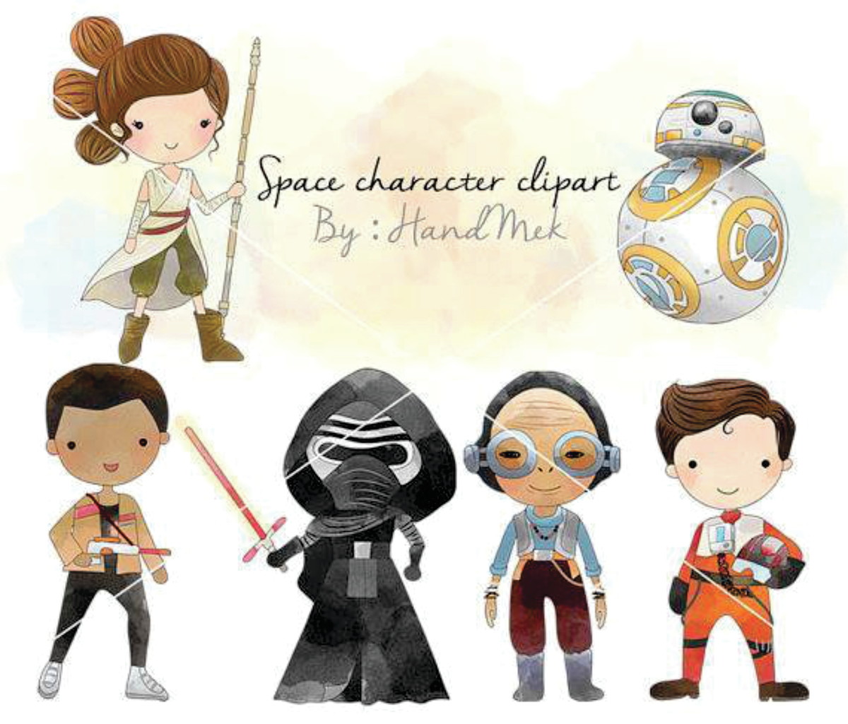 Kit digital aquarelado Personagens Espaciais 02