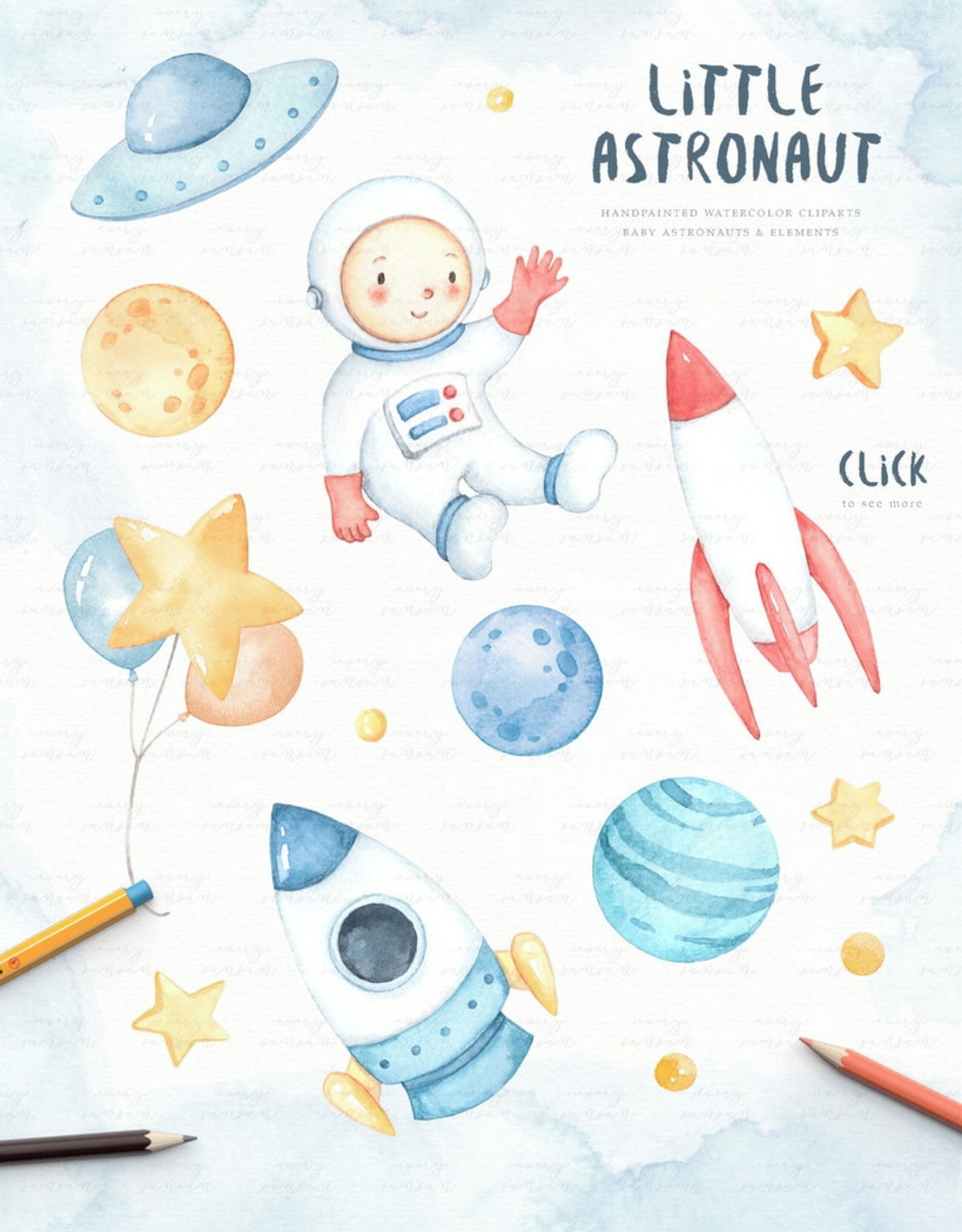 Kit Digital Astronauta Aquarela - Little Astronaut (every-s) - Imagem 2
