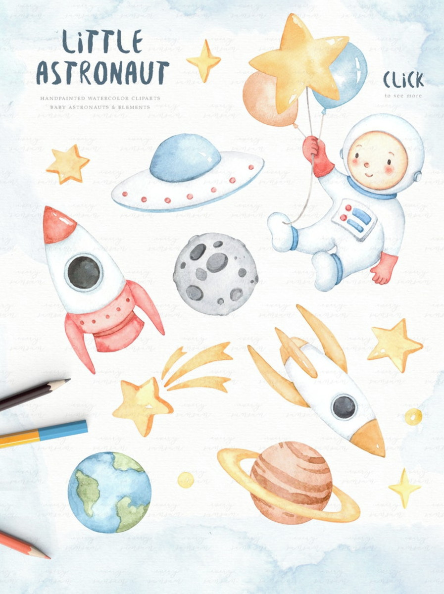 Kit Digital Astronauta Aquarela - Little Astronaut (every-s) - Imagem 3