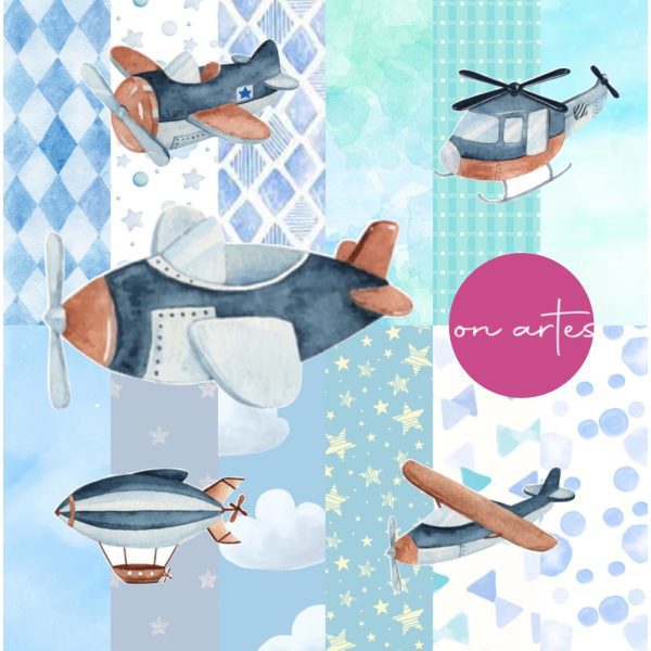 Kit Digital Aviões Aquarela