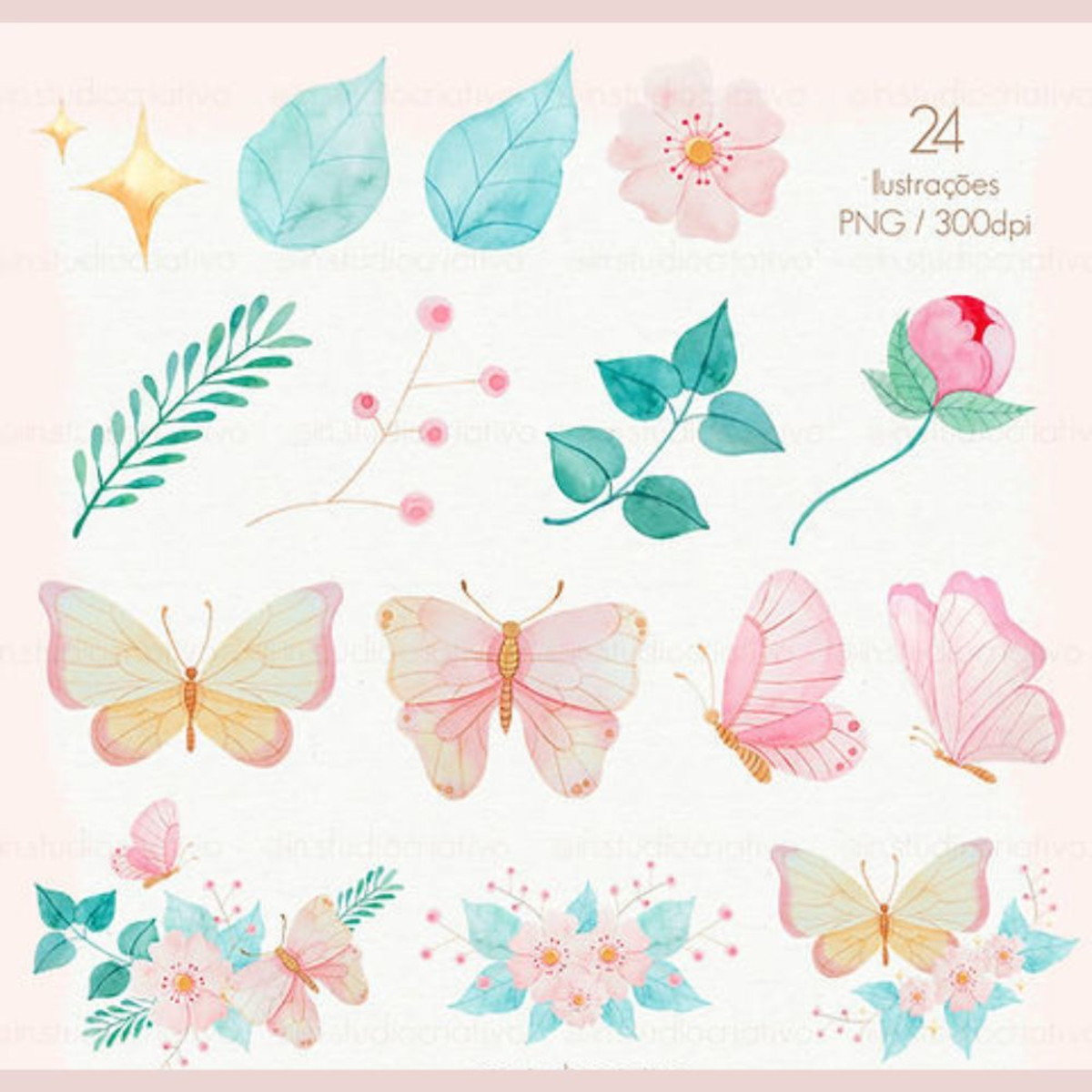 Kit Digital Borboletas Aquarela - Imagem 2