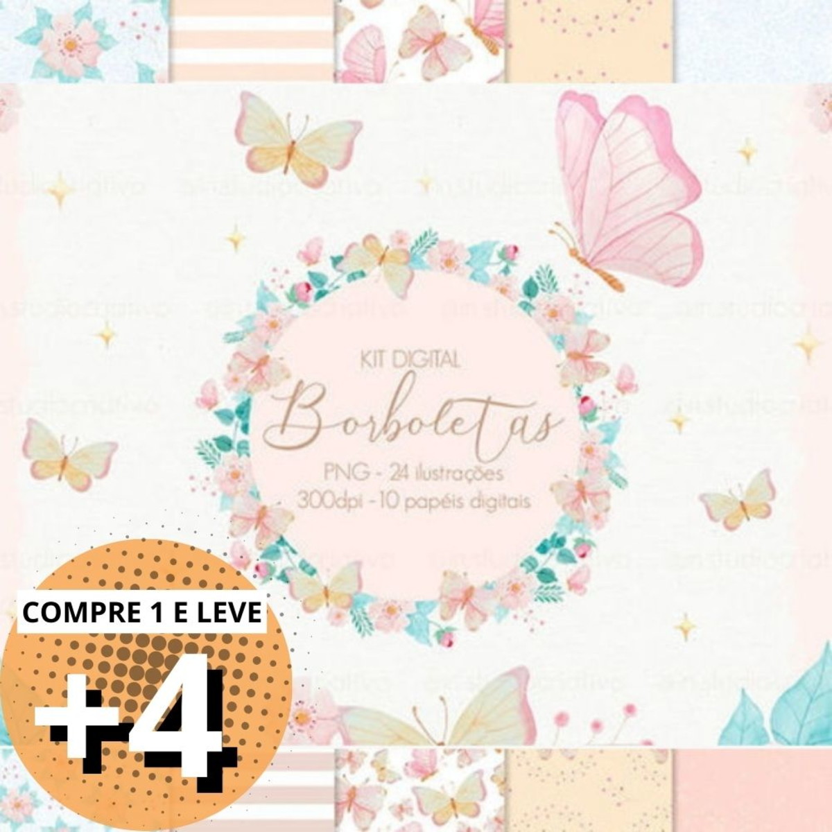 Kit Digital Borboletas Aquarela - Imagem 4