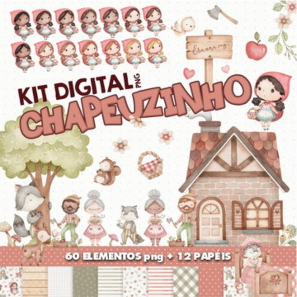 Kit Digital Chapeuzinho Vermelho Aquarelado #15