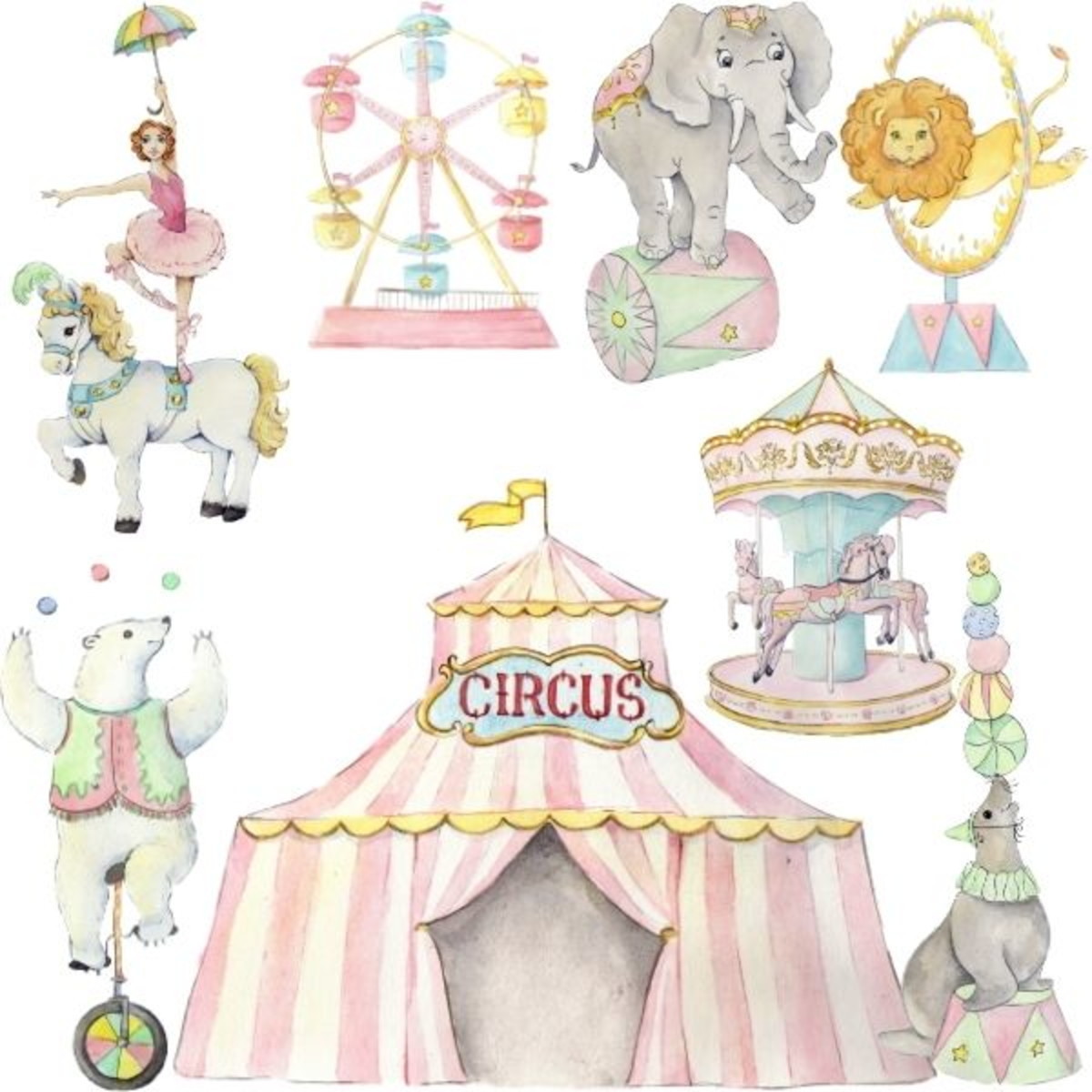 Kit Digital Circo Vintage Aquarela - Imagem 2