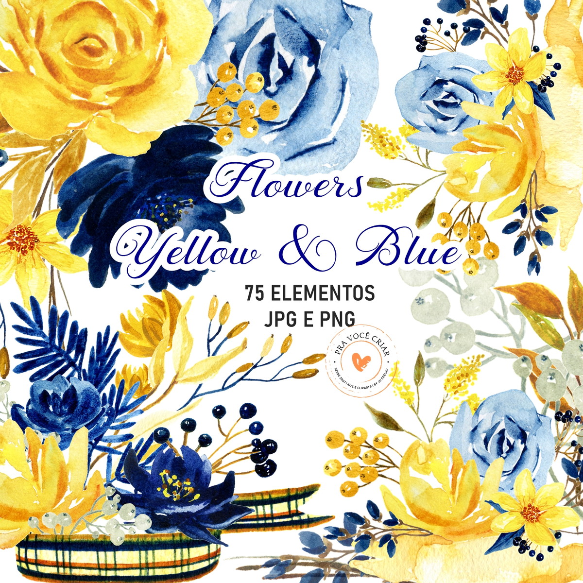 Kit Digital Clipart Amarelo e Azul