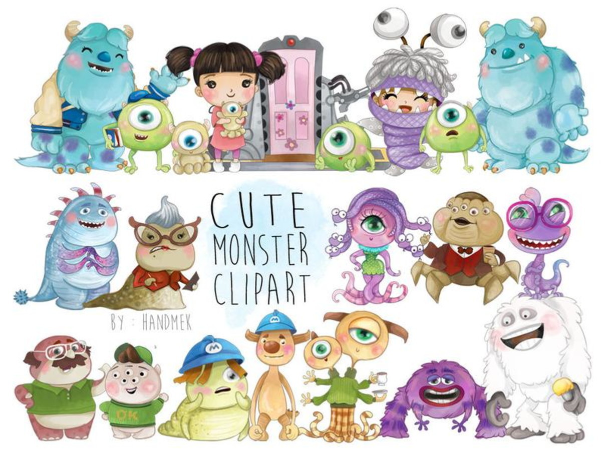 Kit Digital Clipart Aquarela Cute Monstros SA