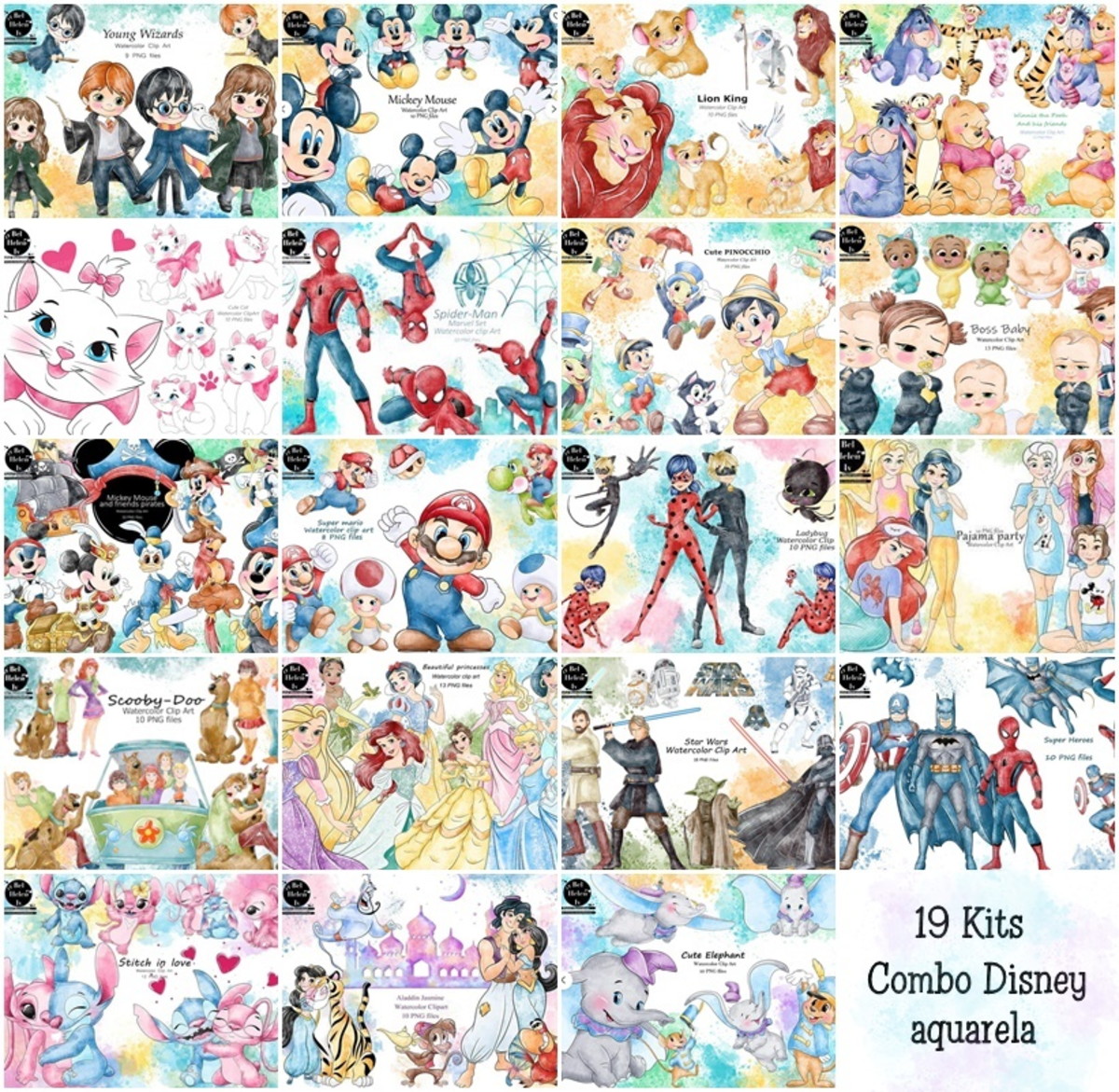 Kit Digital - Combo Disney Aquarela