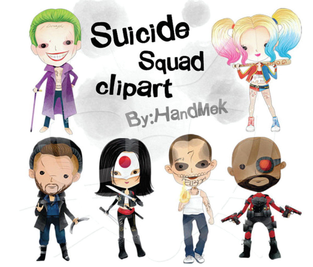 Kit digital esquadrão suicida aquarelado