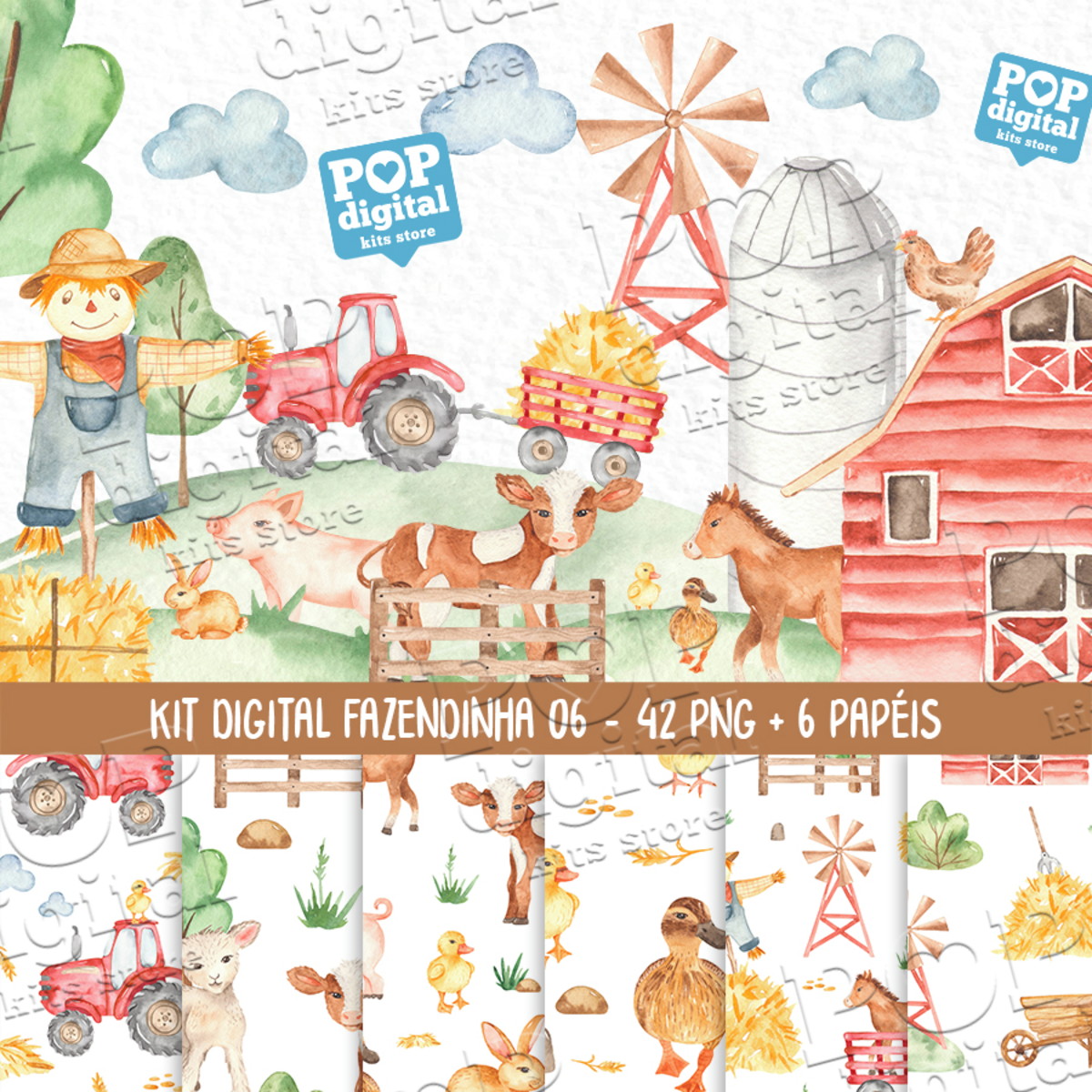Kit Digital Fazendinha 06 Aquarela