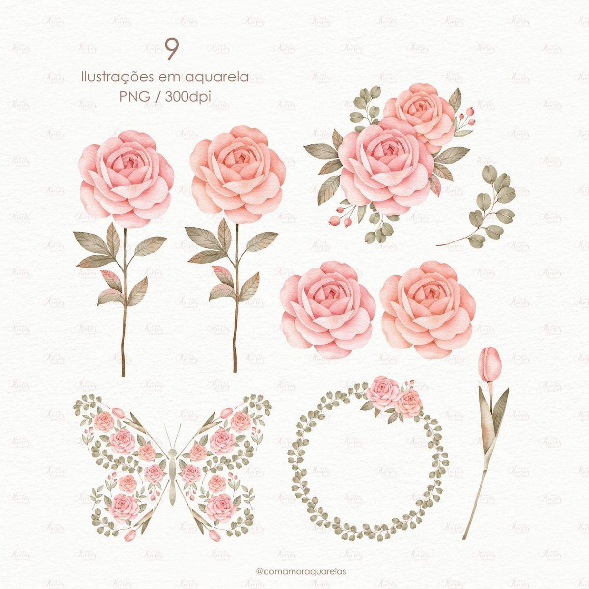 Kit Digital Flores Aquarela Caa
