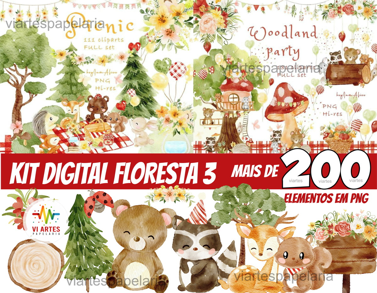 KIT DIGITAL FLORESTA AQUARELA 3