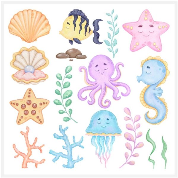 Kit Digital - Fundo do Mar Aquarela - Imagem 2