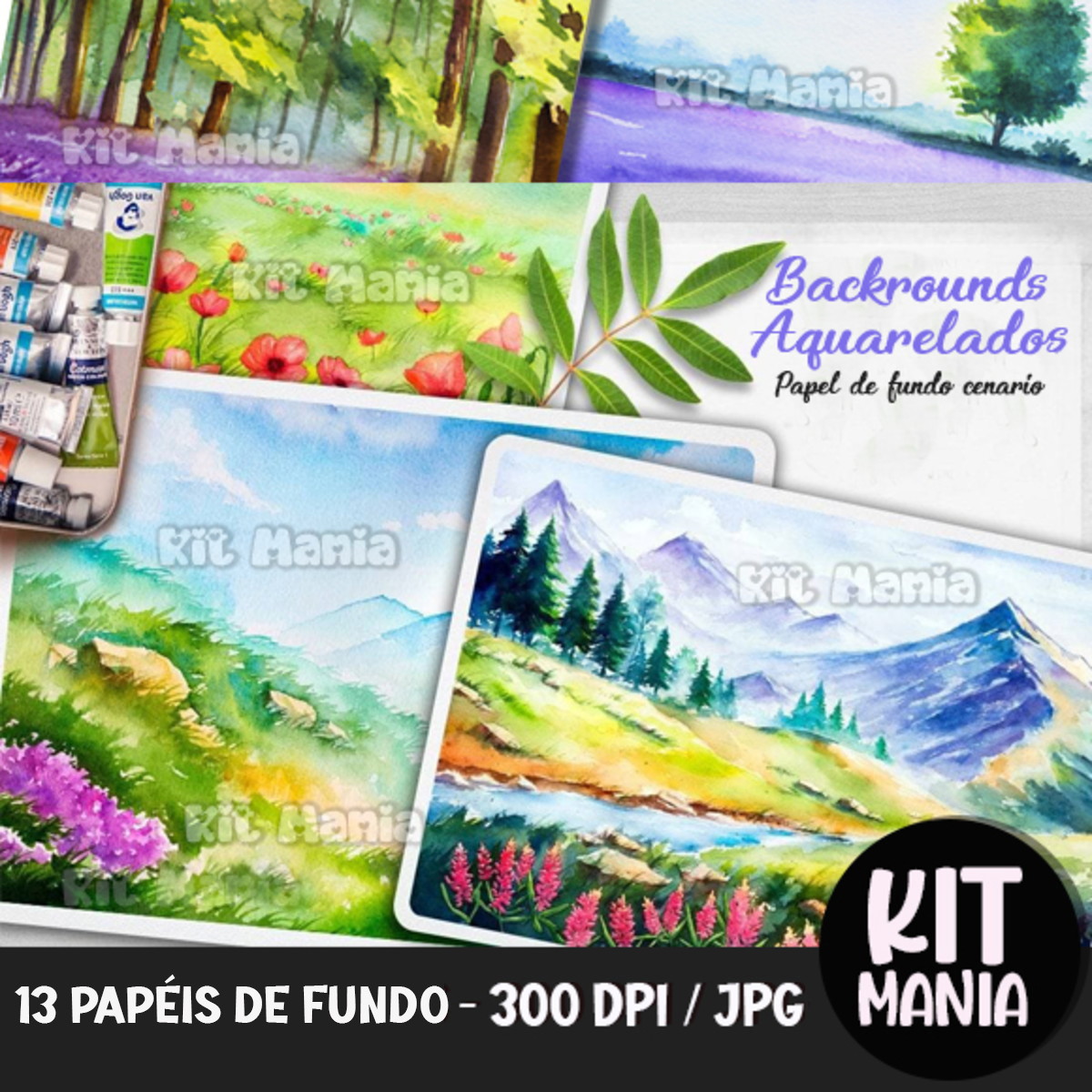Kit Digital Fundo Paisagens Aquarela - Imagem 2