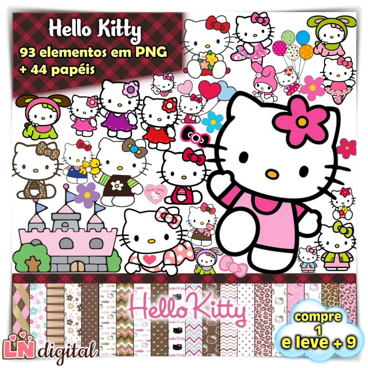 Kit Digital Hello Kitty - Topo de Bolo Para Imprimir